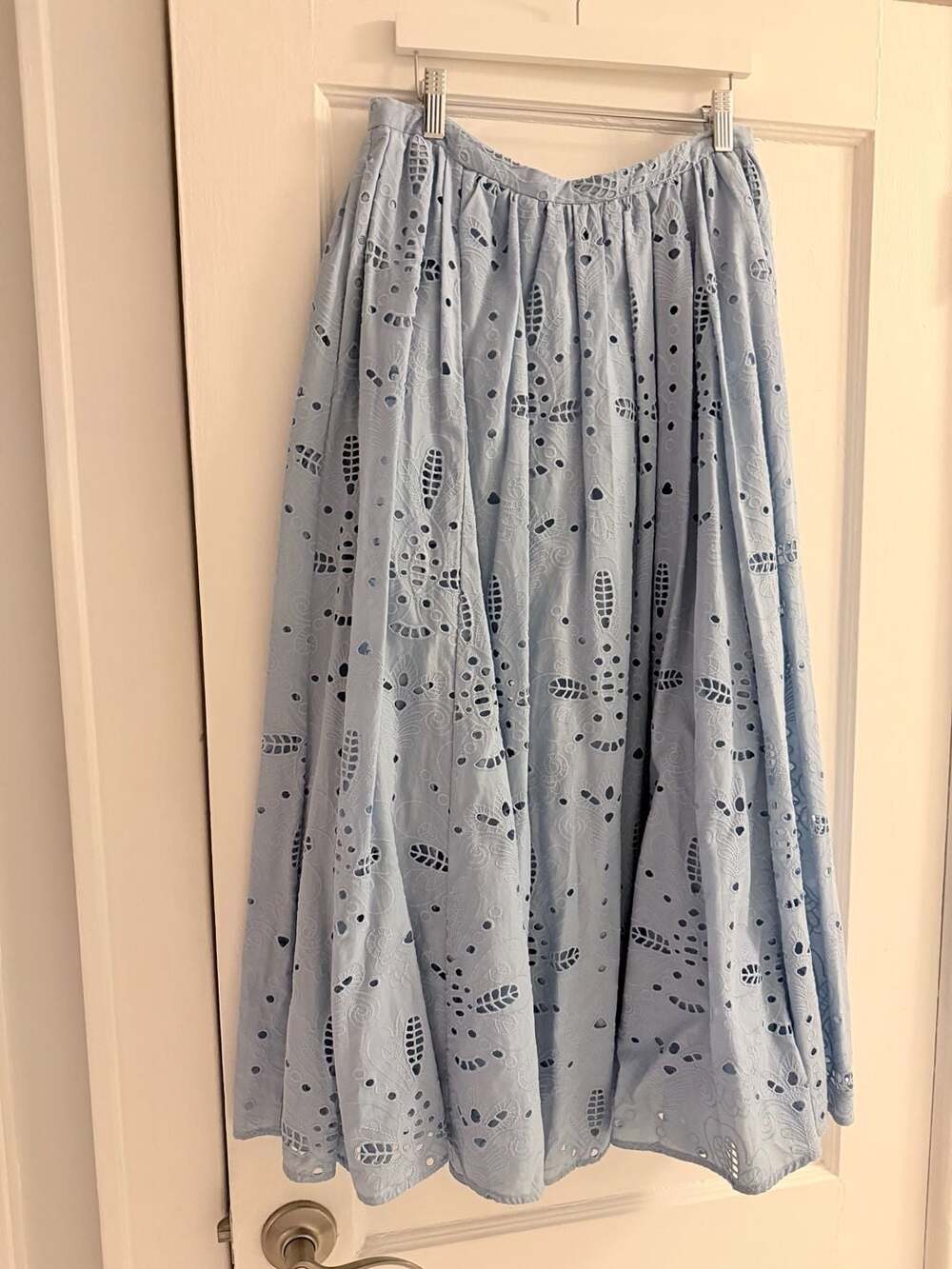 ZARA NEW WOMAN HIGH-WAIST ZW CAPE SKIRT CUTWORK EMBROIDERY SKY BLUE L